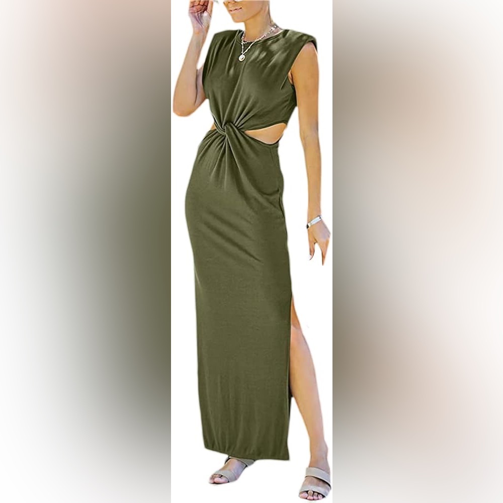 Stylish Army Green Maxi Dress by Fore (Size Large)